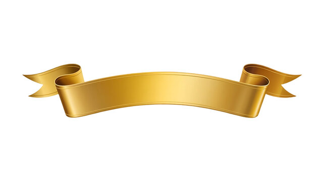 Elegant golden ribbon banner with curved shape and flowing ends isolated on transparent background for design and decoration