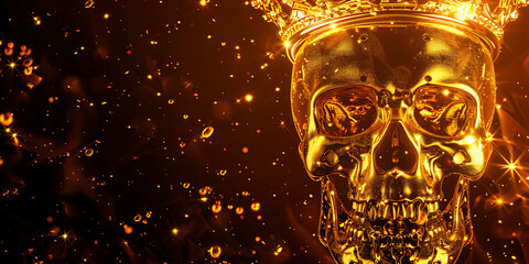 Golden Crowned Skull in Floating Bubbles