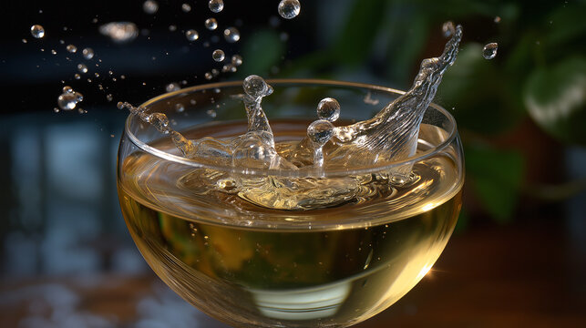 Champagne glass filling with bubbles overflowing