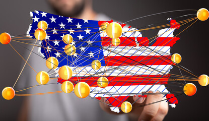 Stock photo depicting a network across the US, illustrating data connections and communication.