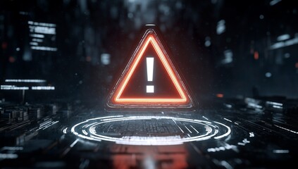 Digital Warning Alert Sign in Futuristic Environment
