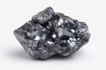 Shiny Galena mineral stone is isolated on a white surface. Perfect for geology, science, and mineralogy themed projects.