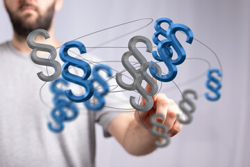 Abstract image of interconnected paragraph symbols representing legal concepts, contracts, and...