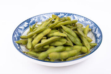 The boiled edamame on the plate