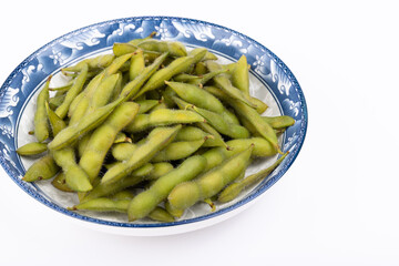 The boiled edamame on the plate