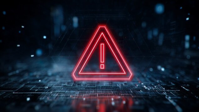 Digital Warning Sign with Red Alert Symbol