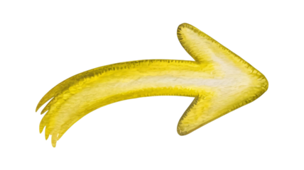 Bright yellow banana peel shaped into a curved arrow pointing to the right isolated on transparent background