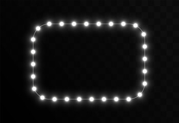 A Frame LED White Garland. PNG. Illustration on a Transparent Background. Suitable for use in advertising invitations, Web Banners and Cards. Christmas light PNG.	