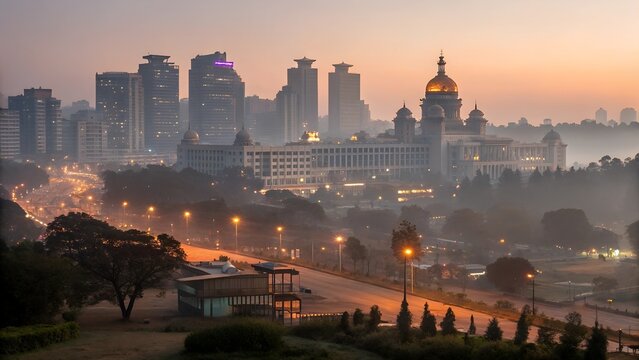 the skyline of bangalore during the early morning