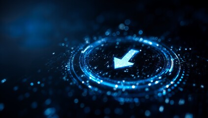 Digital Download Arrow Icon with Blue Glow Effect