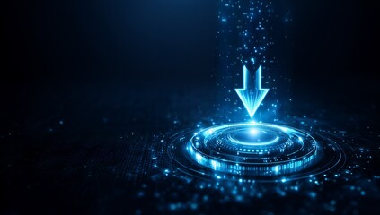Futuristic Download Interface with Glowing Arrow