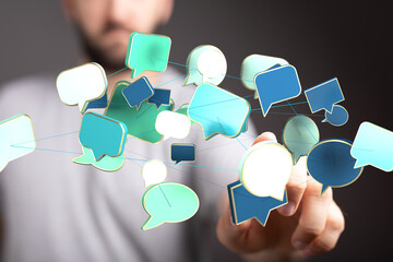 Abstract image of interconnected speech bubbles, representing global communication and networking.
