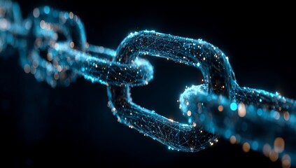 3D Digital Chain Link in Blue and Black Background