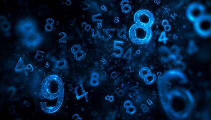 Abstract blue glowing numbers in dark space