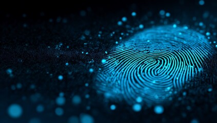 Digital Blue Fingerprint on Dark Background