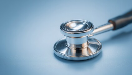 Close-Up of a Silver Stethoscope on a Blue Background