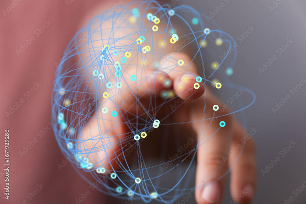 Aufkleber abstract image of a hand interacting with a digital network. perfect for tech, connection, and globa