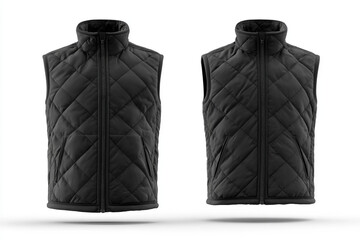 Two black quilted vests shown from front view on white background