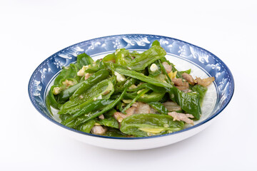 Stir-fried pork with green peppers on the plate