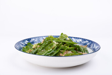 Stir-fried pork with green peppers on the plate