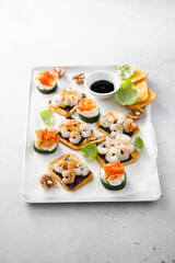 Assorted appetizers with shrimps and salmon