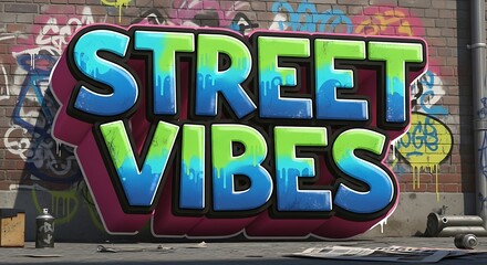Fototapeta premium Graffiti art with the words street vibes on a brick wall