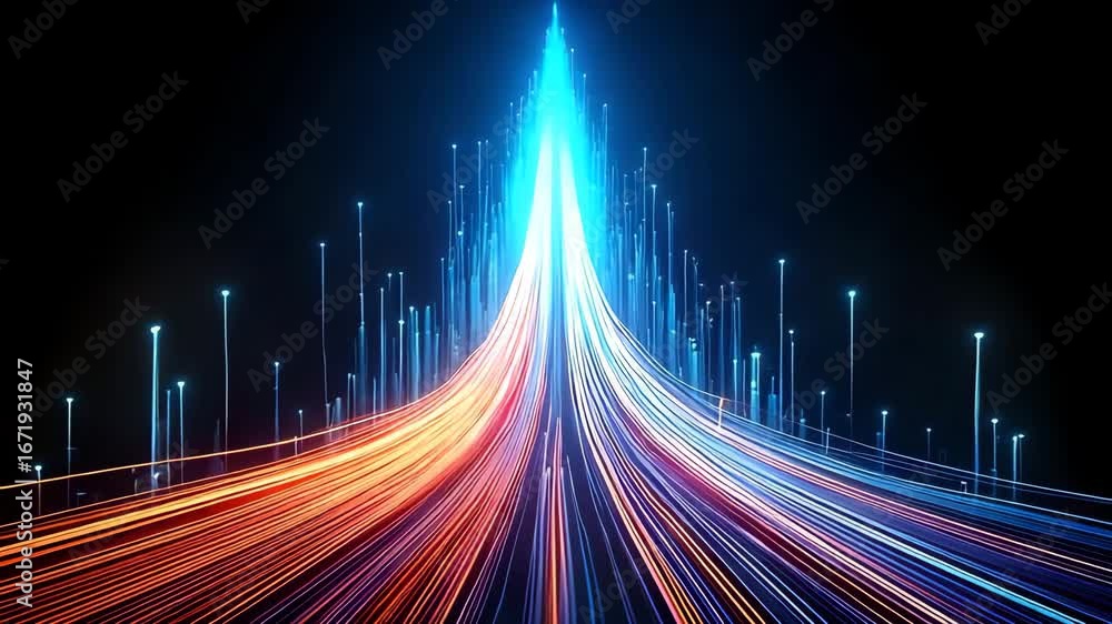 Aufkleber abstract neon light trails animation representing data flow and digital connectivity