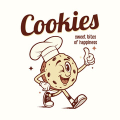 Cute Chocolate Chip Cookie Character Vector Design
