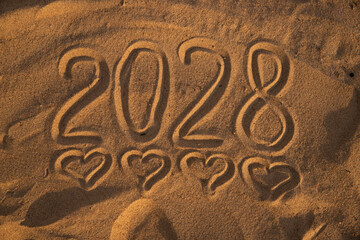 2028 Drawn on Sand in Summer, new year numbers