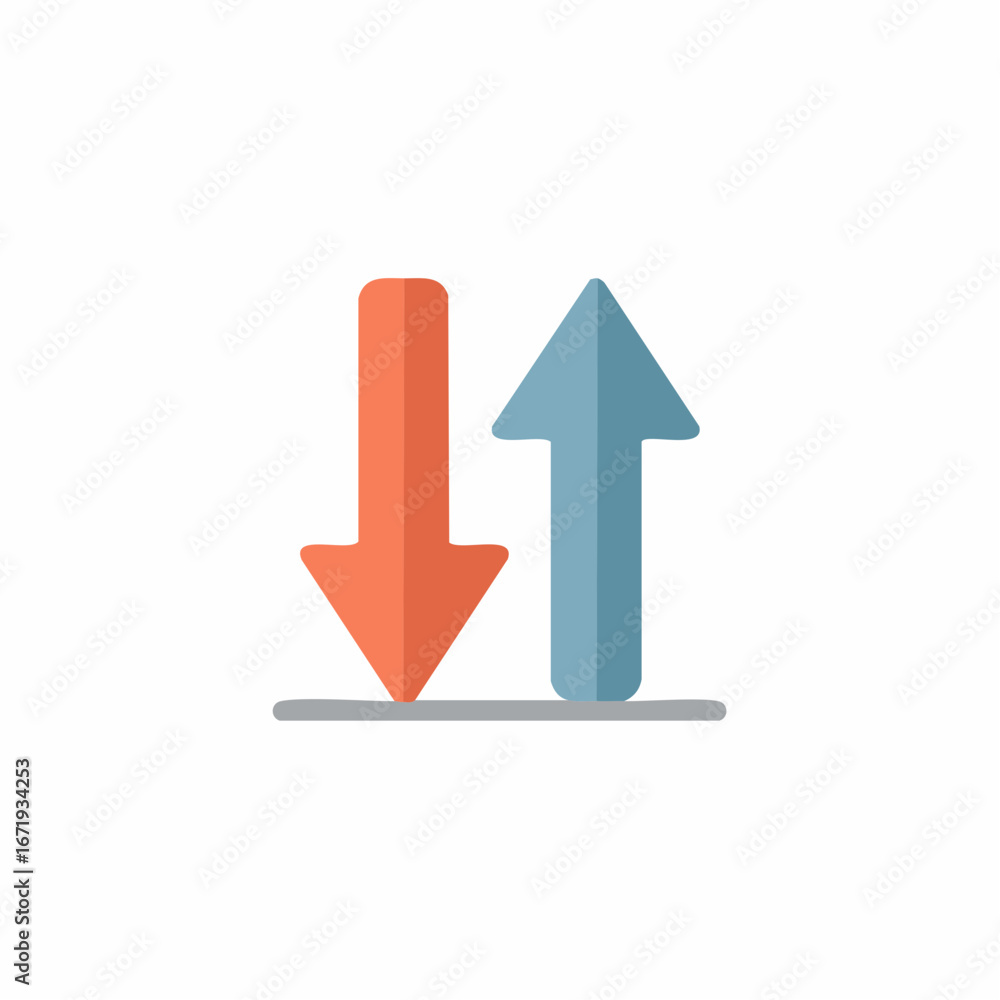 Poster modern flat design icon showing contrasting vertical arrows for process flow or status indicator