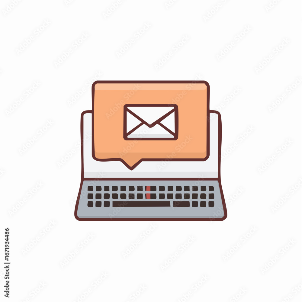 Poster laptop with orange speech bubble displaying an email message notification