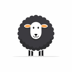 Cartoon illustration of a black sheep with fluffy wool and cute expression