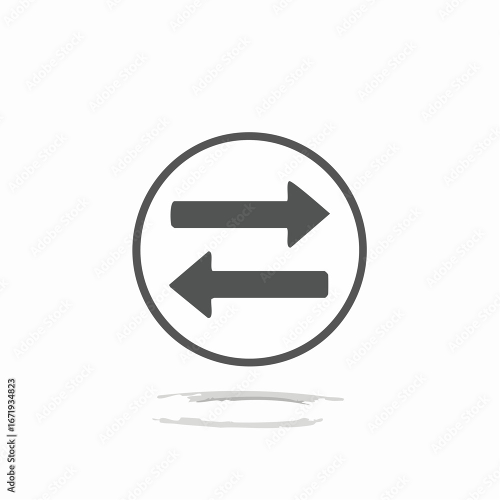 Poster bidirectional arrow icon showing data exchange or transfer process within a circular shape concept