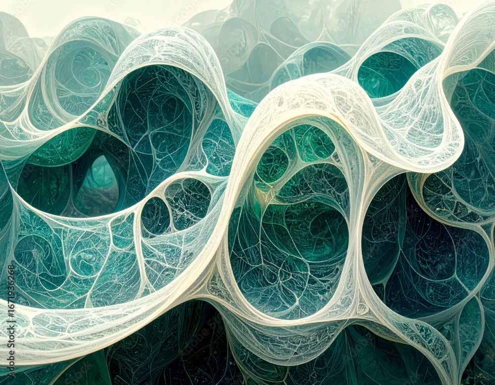 Aufkleber abstract turquoise and white webbing pattern with curves and geometric elements