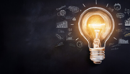 light bulb illuminating a dark space with creative ideas on the chalkboard