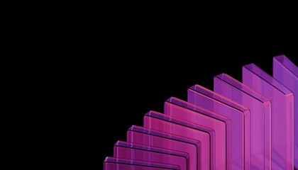 Fototapeta premium Abstract stacked glass panels in purple and red tones on black background