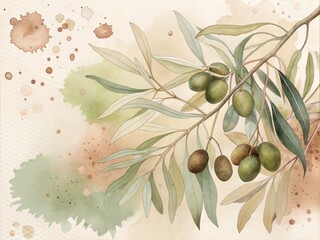 Olive branch with ripening olives and leaves fruit.