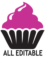 An isolated black silhouette of cup cake icon
