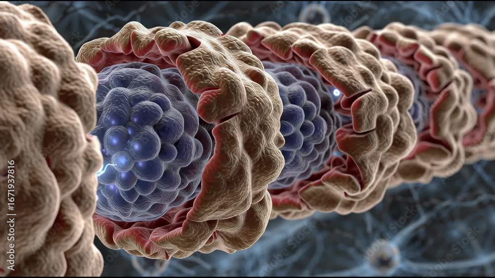 Poster bio processor concept ,detailed cross section of biological structure showcasing microscopic cellula