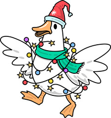 Goose with Christmas Lights and Scarf Cartoon