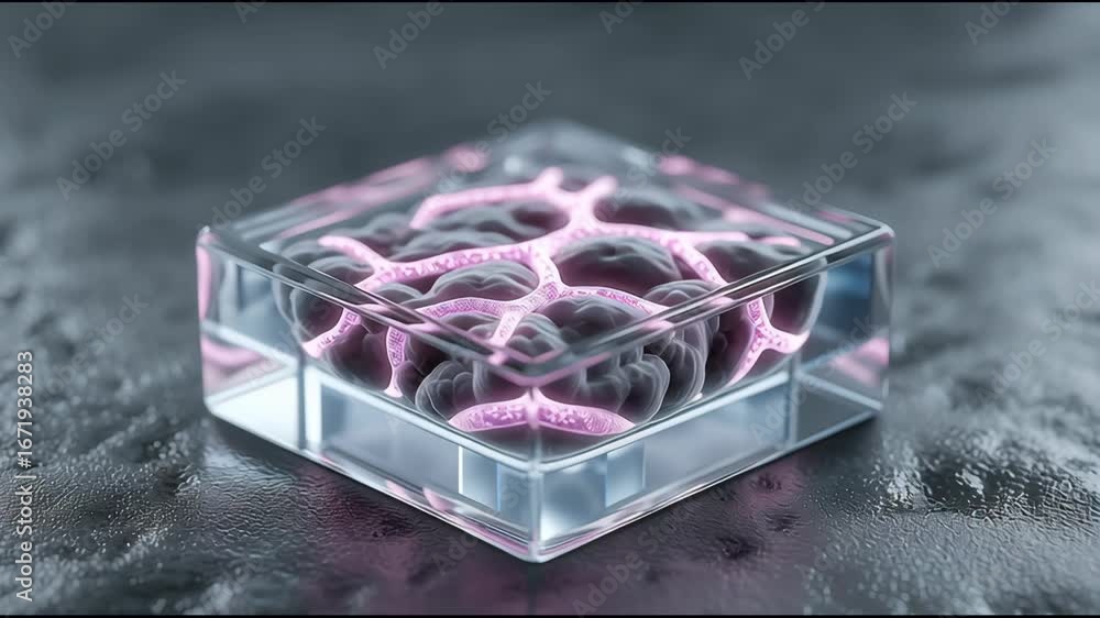 Poster futuristic transparent cube showcases glowing intricate structure with network of lines, blending sm