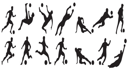 An isolated black silhouette of playing football icon