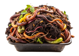 Earthworms in Compost Bin: Close-Up View of Various Worm Species  isolated on white background ,PNG. AI Generated.