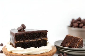 dark full chocolate cake isolated on white background, Generative AI