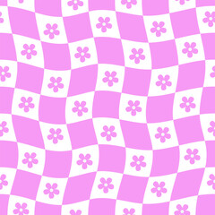 Cute Checkered Pattern Background With Pink Flower