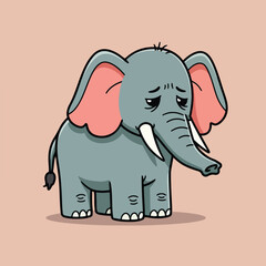 Fototapeta premium Cartoon Elephant Looks Down with a Sad Expression on a Beige Background