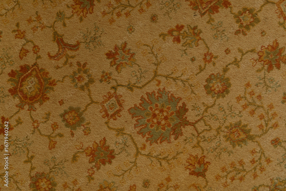 Poster High-resolution image of a beige carpet with a floral pattern. Perfect for backgrounds and textures.