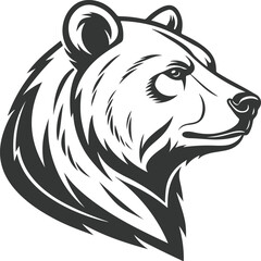 Stylized Black and White Bear Head PNG with Transparent Background in Profile View for Logos, Tattoos, Branding, and Graphic Design Assets