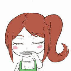 エプロンをつけた女の子が味見をしている