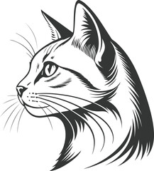 Stylized Cat Head PNG with Transparent Background in Profile View for Logos, Tattoos, Educational Graphics, and Minimalist Design Templates